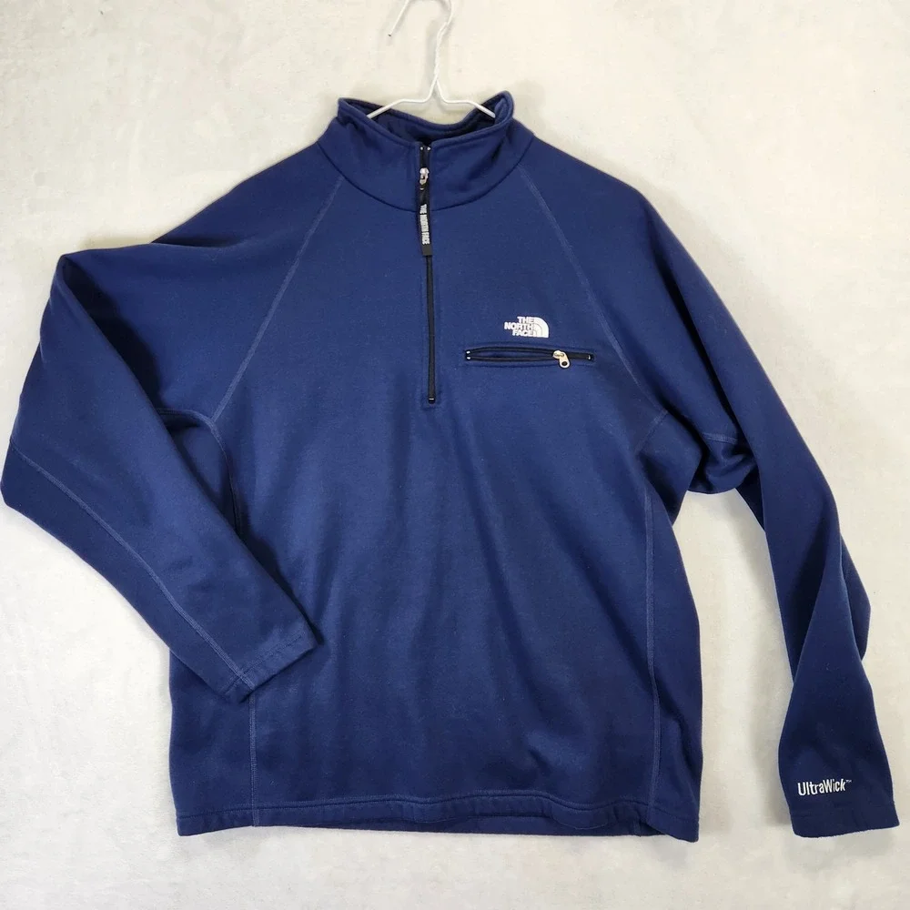 The North Face Mens UltraWick Quarter Zip Pullover Navy Blue Medium‎ Pocket